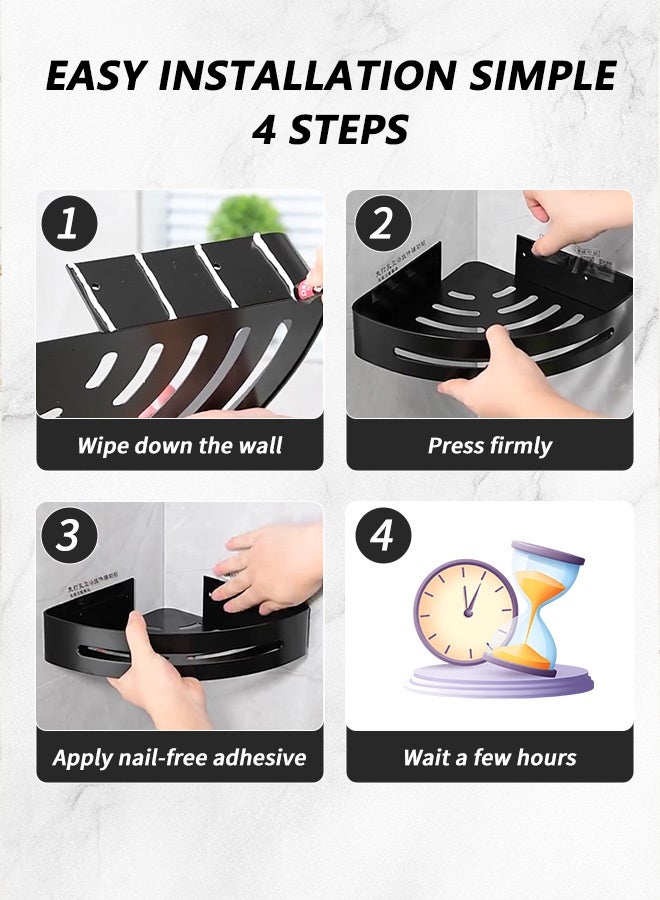 BASILKIT 2 Pieces Wall-Mounted Bathroom Shelf No Drilling with Stickers Wall mounted Bathroom Rack, Corner Shower Shelf. - Image 5